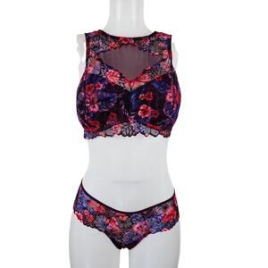 Victoria Secret Pink Floral Hawaiian Padded Lace Bralette & Thong Set L - DD
